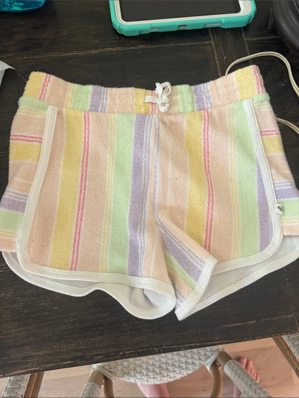 Pastel Striped Hooded Baja Sweater and shorts